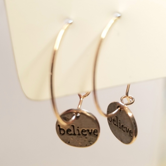 Jewelry - FREE Believe Charm Hoop Earrings